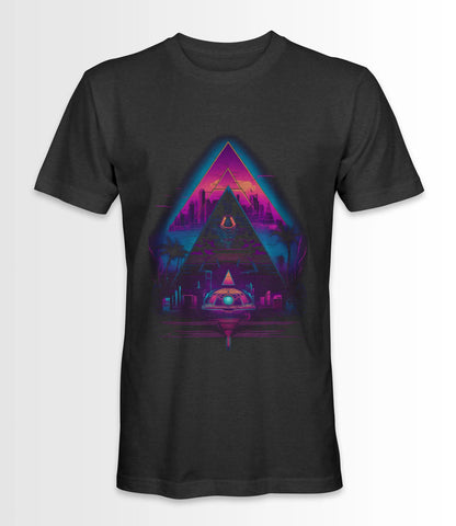 Dark Grey t-shirt featuring a Synthwave Pyramid design